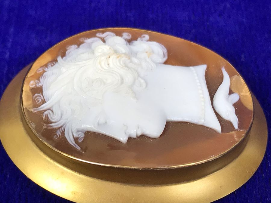 Antique 14K Gold Carved Shell Cameo Brooch Pin Pendant 11.5g 2” X 1.6” [Photo 17]