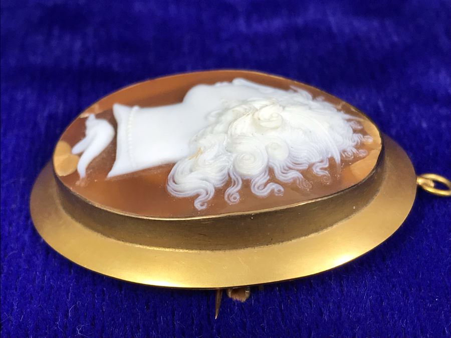 Antique 14K Gold Carved Shell Cameo Brooch Pin Pendant 11.5g 2” X 1.6” [Photo 13]