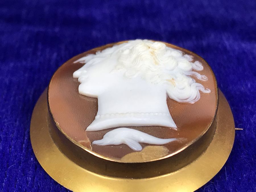 Antique 14K Gold Carved Shell Cameo Brooch Pin Pendant 11.5g 2” X 1.6” [Photo 9]
