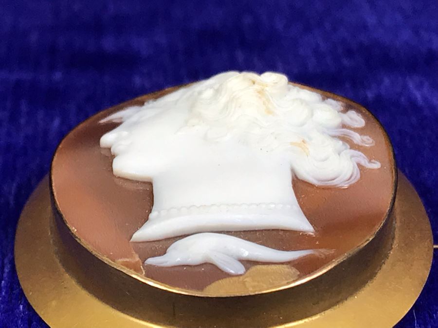 Antique 14K Gold Carved Shell Cameo Brooch Pin Pendant 11.5g 2” X 1.6” [Photo 10]
