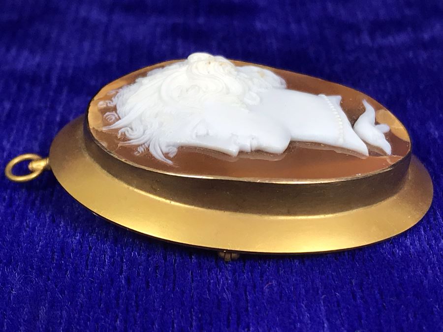 Antique 14K Gold Carved Shell Cameo Brooch Pin Pendant 11.5g 2” X 1.6” [Photo 18]