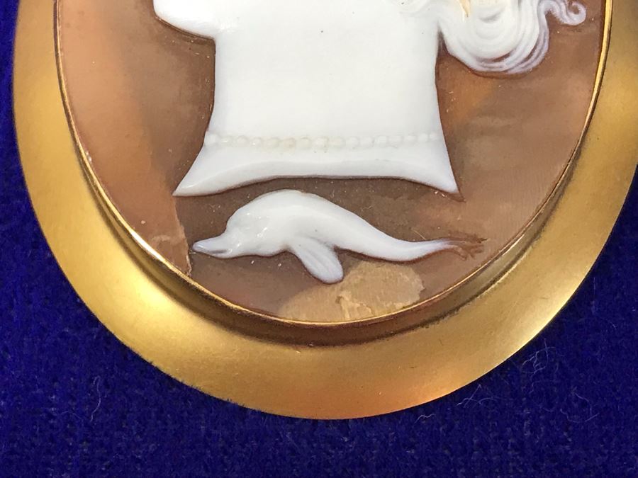Antique 14K Gold Carved Shell Cameo Brooch Pin Pendant 11.5g 2” X 1.6” [Photo 7]