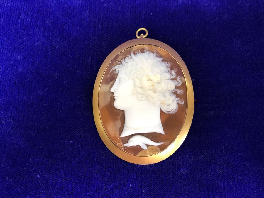 Antique 14K Gold Carved Shell Cameo Brooch Pin Pendant 11.5g 2” X 1.6” [Photo 4]