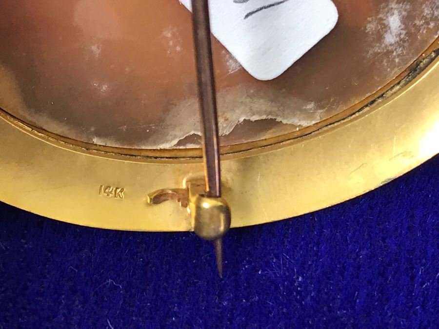 Antique 14K Gold Carved Shell Cameo Brooch Pin Pendant 11.5g 2” X 1.6” [Photo 23]