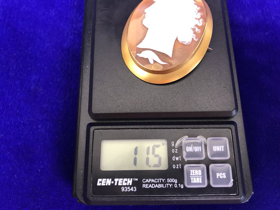 Antique 14K Gold Carved Shell Cameo Brooch Pin Pendant 11.5g 2” X 1.6” [Photo 24]