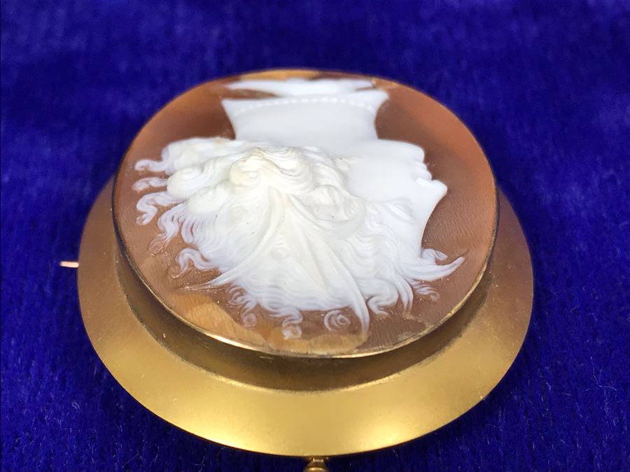 Antique 14K Gold Carved Shell Cameo Brooch Pin Pendant 11.5g 2” X 1.6” [Photo 15]