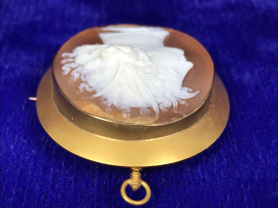 Antique 14K Gold Carved Shell Cameo Brooch Pin Pendant 11.5g 2” X 1.6” [Photo 14]