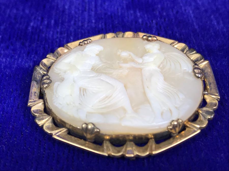 Antique 14K Gold Carved Shell Cameo Brooch Pin 9.2g 1.6” X 1.5” [Photo 7]