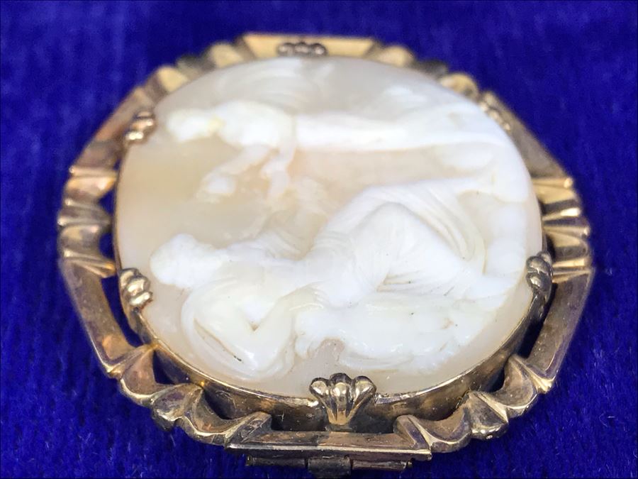 Antique 14K Gold Carved Shell Cameo Brooch Pin 9.2g 1.6” X 1.5” [Photo 12]