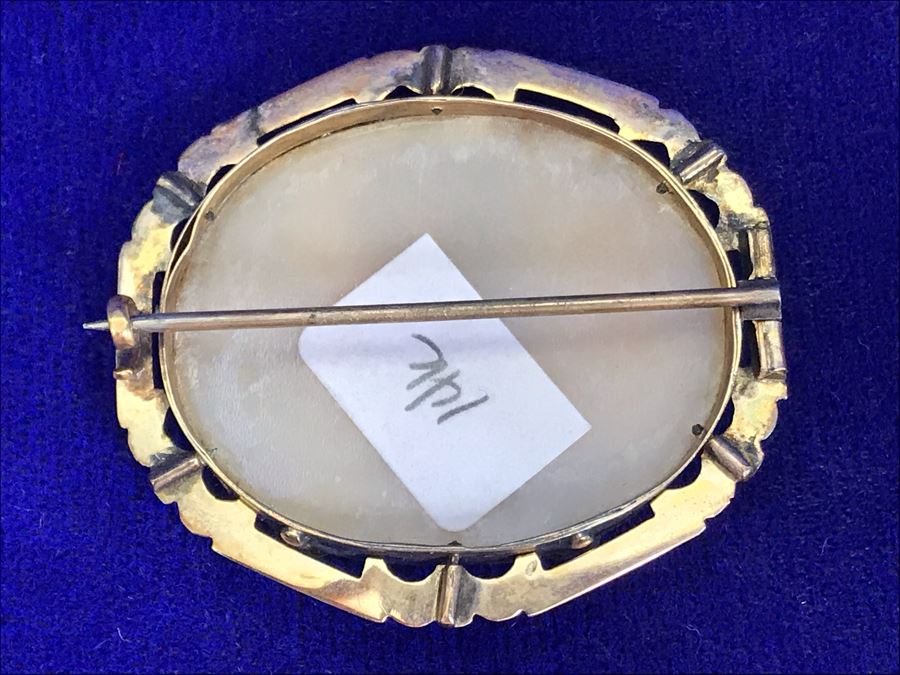 Antique 14K Gold Carved Shell Cameo Brooch Pin 9.2g 1.6” X 1.5” [Photo 14]