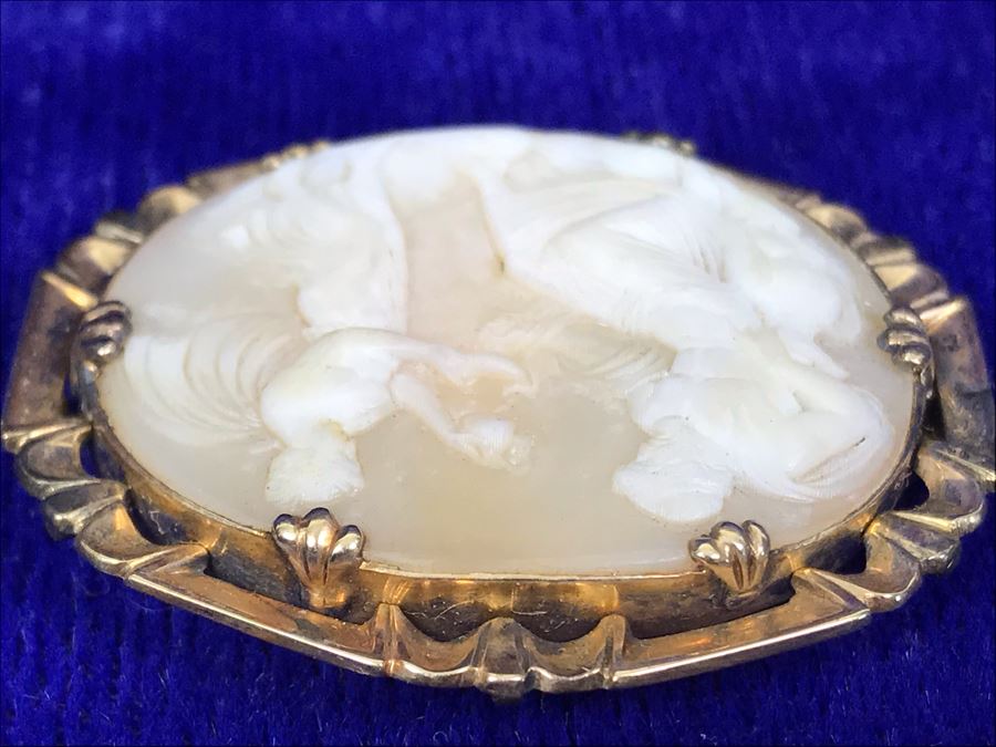 Antique 14K Gold Carved Shell Cameo Brooch Pin 9.2g 1.6” X 1.5” [Photo 11]