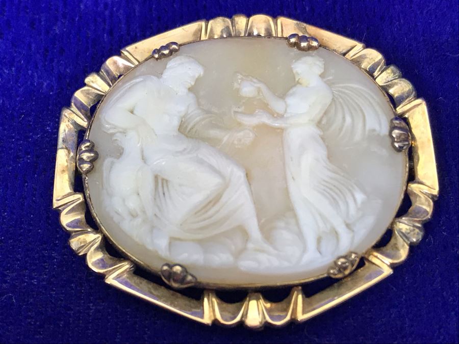 Antique 14K Gold Carved Shell Cameo Brooch Pin 9.2g 1.6” X 1.5” [Photo 6]