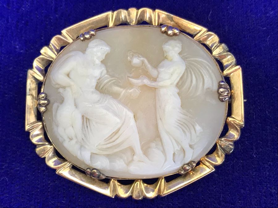 Antique 14K Gold Carved Shell Cameo Brooch Pin 9.2g 1.6” X 1.5” [Photo 3]