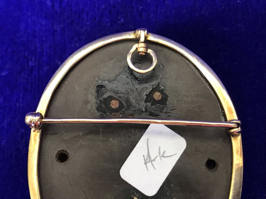 Antique 14K Gold High Relief Carved Lava Cameo Brooch Pin Pendant Of Angel Carrying Child 16.3g 2” X 1.6” [Photo 15]