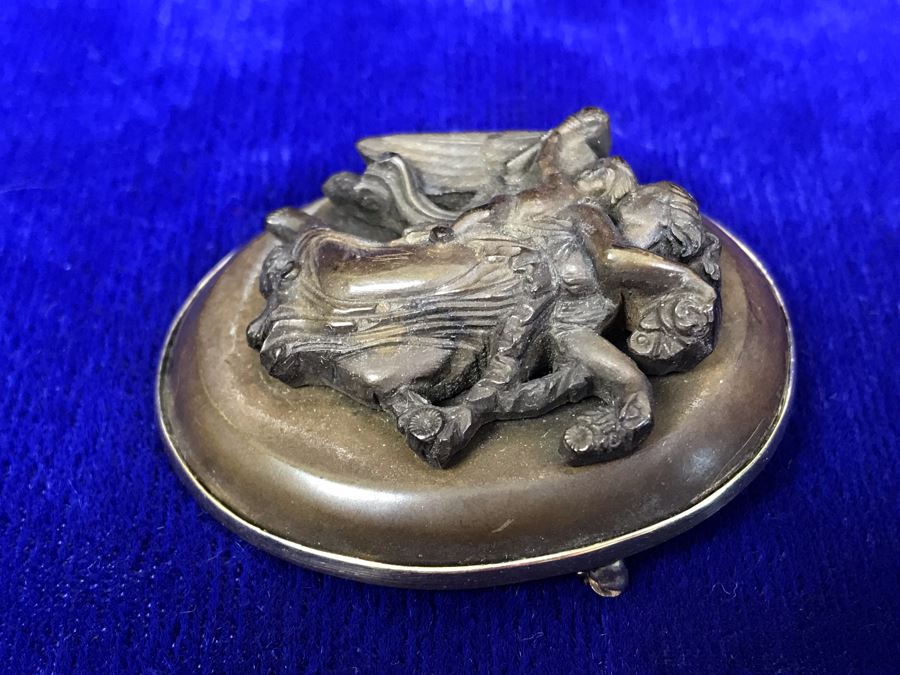 Antique 14K Gold High Relief Carved Lava Cameo Brooch Pin Pendant Of Angel Carrying Child 16.3g 2” X 1.6” [Photo 9]