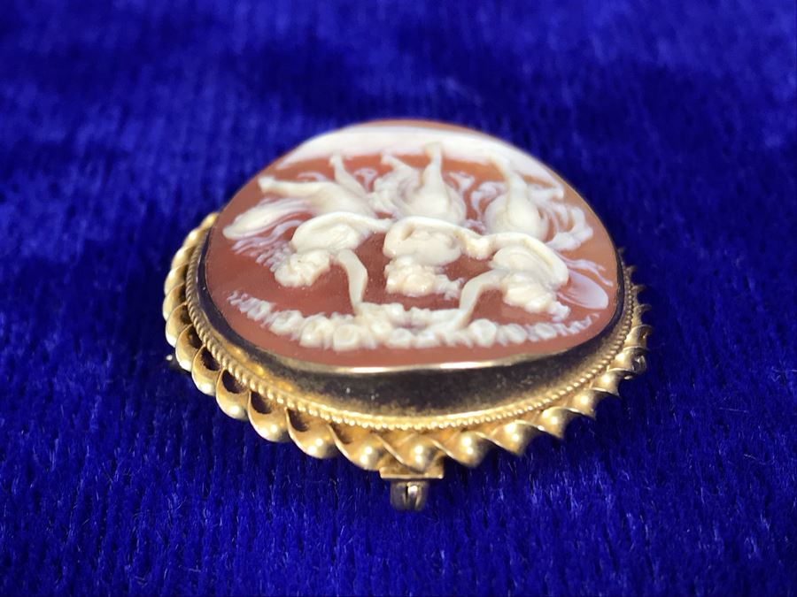 Antique 10K Gold Carved Shell Cameo Brooch Pin 6.4g 1.5” X 1.25” [Photo 10]