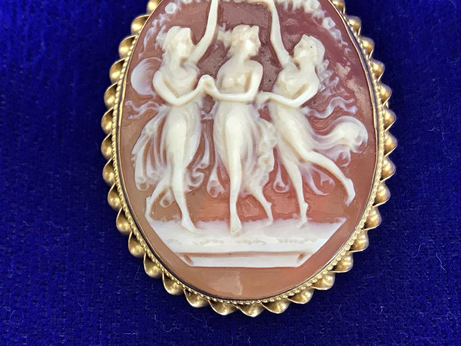 Antique 10K Gold Carved Shell Cameo Brooch Pin 6.4g 1.5” X 1.25” [Photo 7]