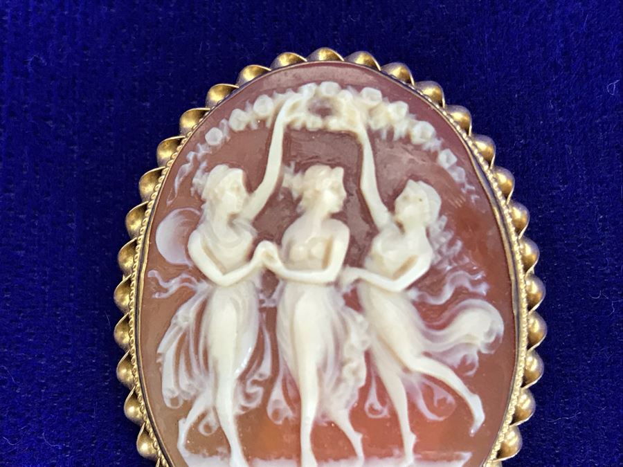 Antique 10K Gold Carved Shell Cameo Brooch Pin 6.4g 1.5” X 1.25” [Photo 6]