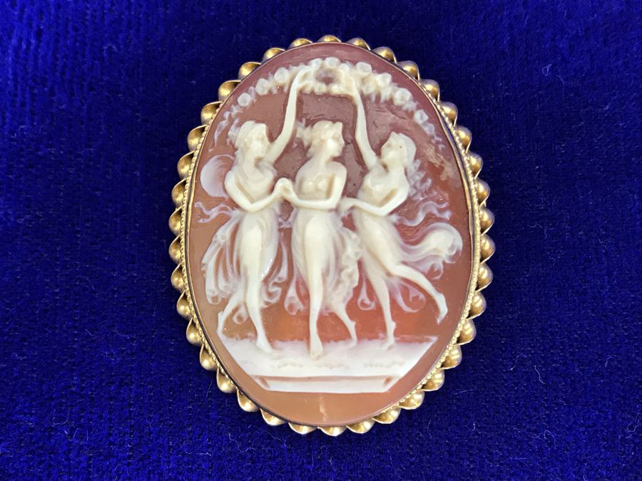 Antique 10K Gold Carved Shell Cameo Brooch Pin 6.4g 1.5” X 1.25” [Photo 4]