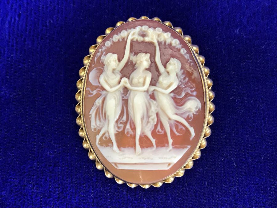 Antique 10K Gold Carved Shell Cameo Brooch Pin 6.4g 1.5” X 1.25” [Photo 5]