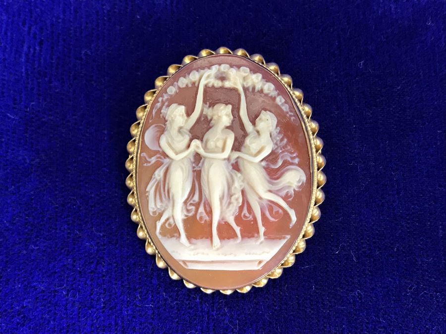 Antique 10K Gold Carved Shell Cameo Brooch Pin 6.4g 1.5” X 1.25” [Photo 3]