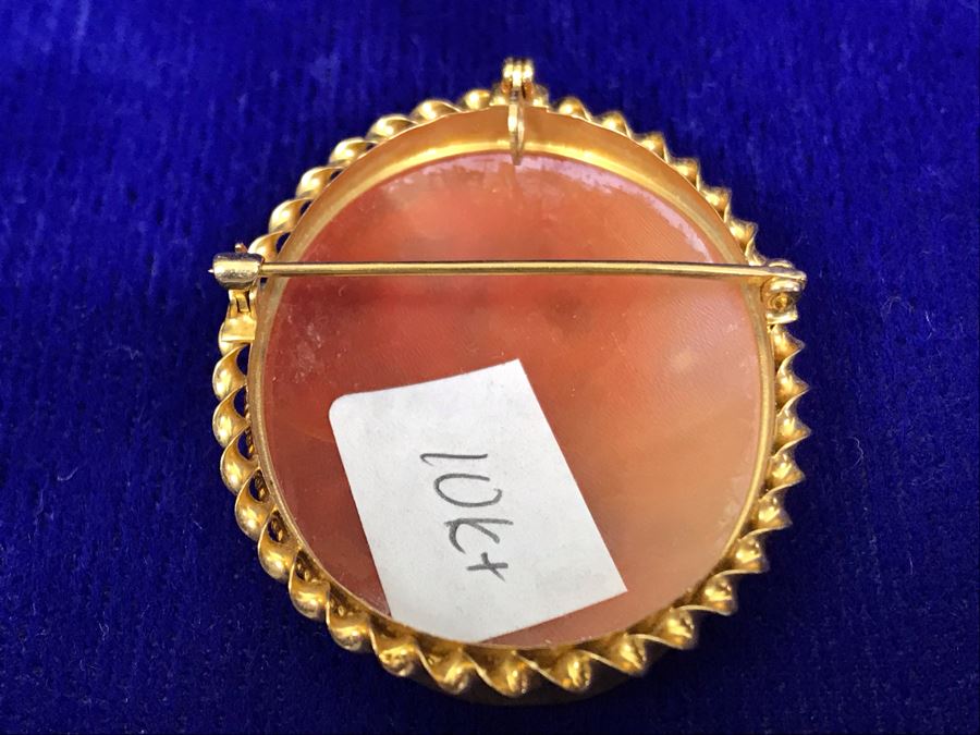Antique 10K Gold Carved Shell Cameo Brooch Pin 6.4g 1.5” X 1.25” [Photo 13]