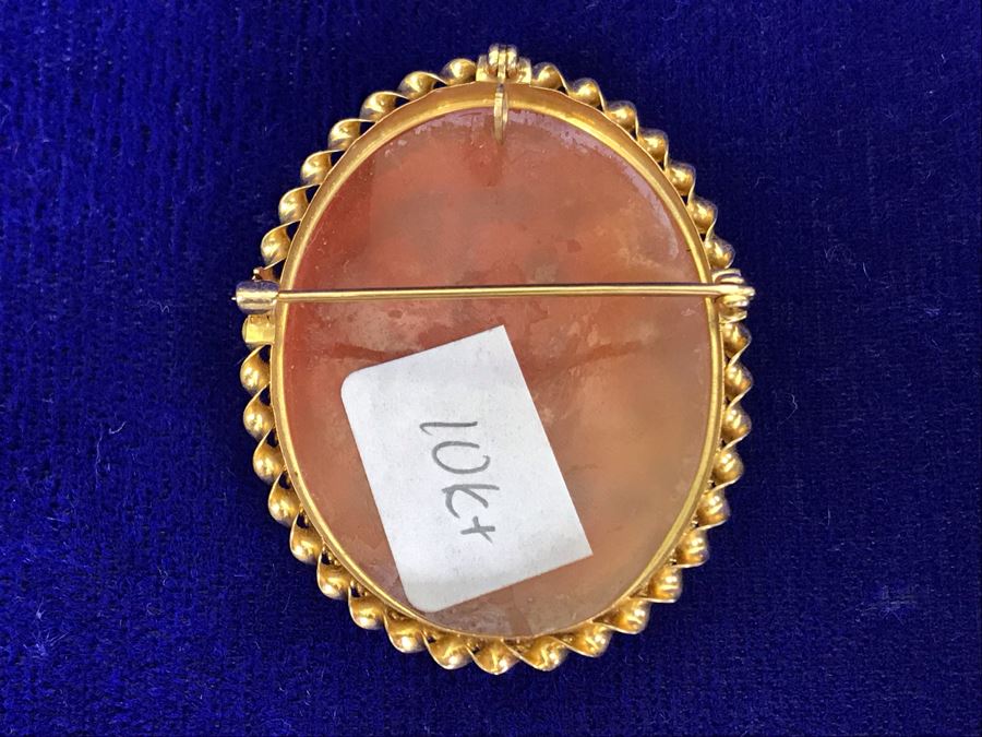 Antique 10K Gold Carved Shell Cameo Brooch Pin 6.4g 1.5” X 1.25” [Photo 12]