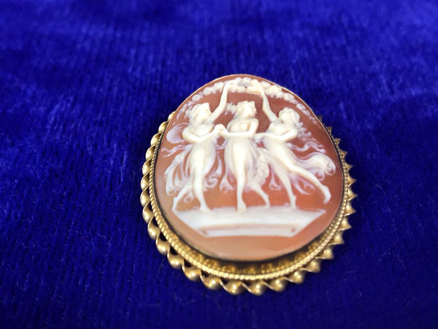 Antique 10K Gold Carved Shell Cameo Brooch Pin 6.4g 1.5” X 1.25” [Photo 8]