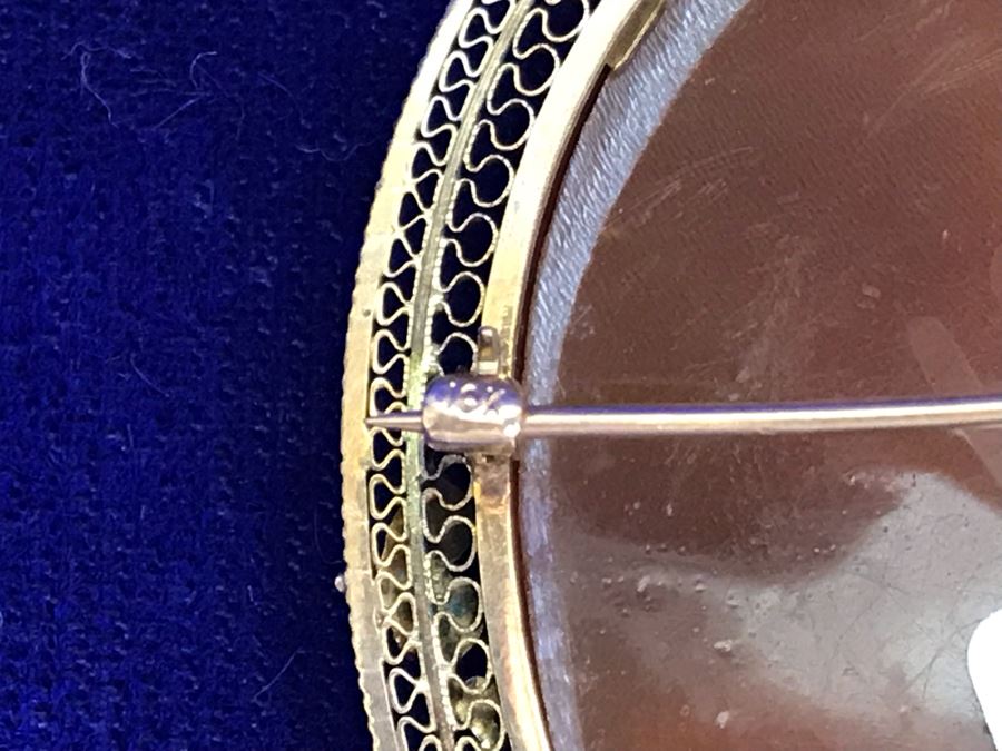 Antique 10K Gold Carved Shell Cameo Brooch Pin 12.4g 2” X 1.5” [Photo 13]