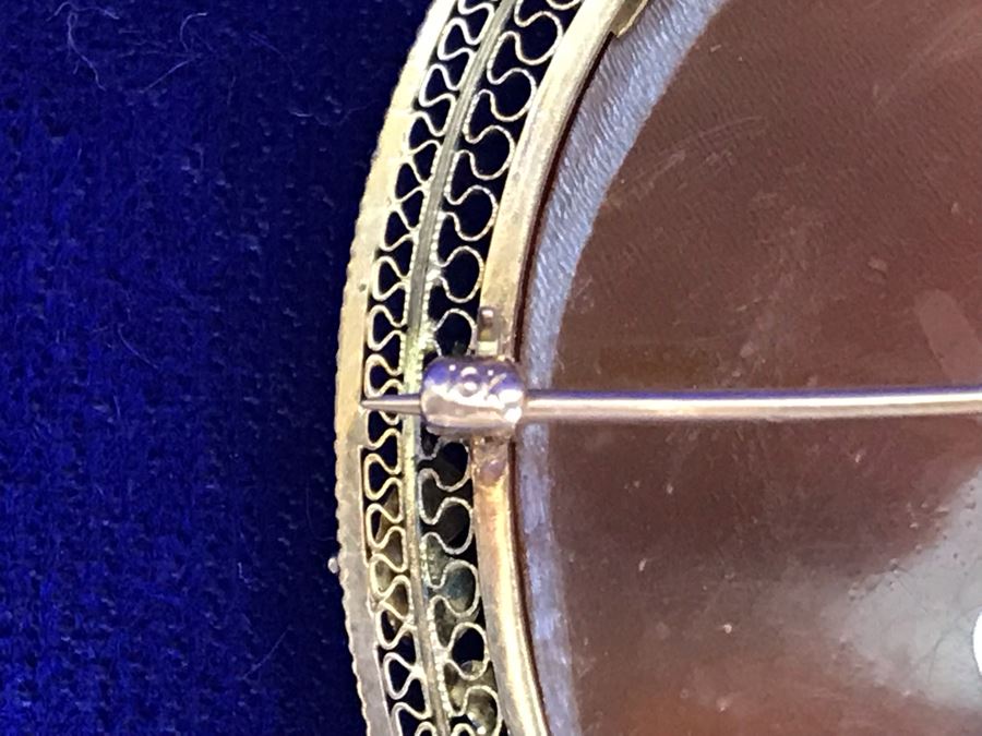 Antique 10K Gold Carved Shell Cameo Brooch Pin 12.4g 2” X 1.5” [Photo 12]