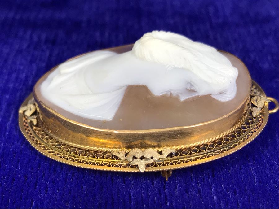 Antique 10K Gold Carved Shell Cameo Brooch Pin 12.4g 2” X 1.5” [Photo 8]