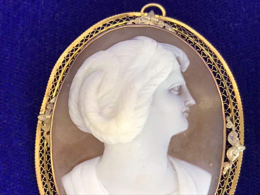 Antique 10K Gold Carved Shell Cameo Brooch Pin 12.4g 2” X 1.5” [Photo 5]