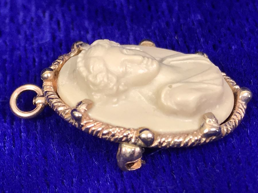 Antique 14K Gold Carved Lava Cameo Brooch Pin Pendant 6.5g 1” X 0.75” [Photo 8]