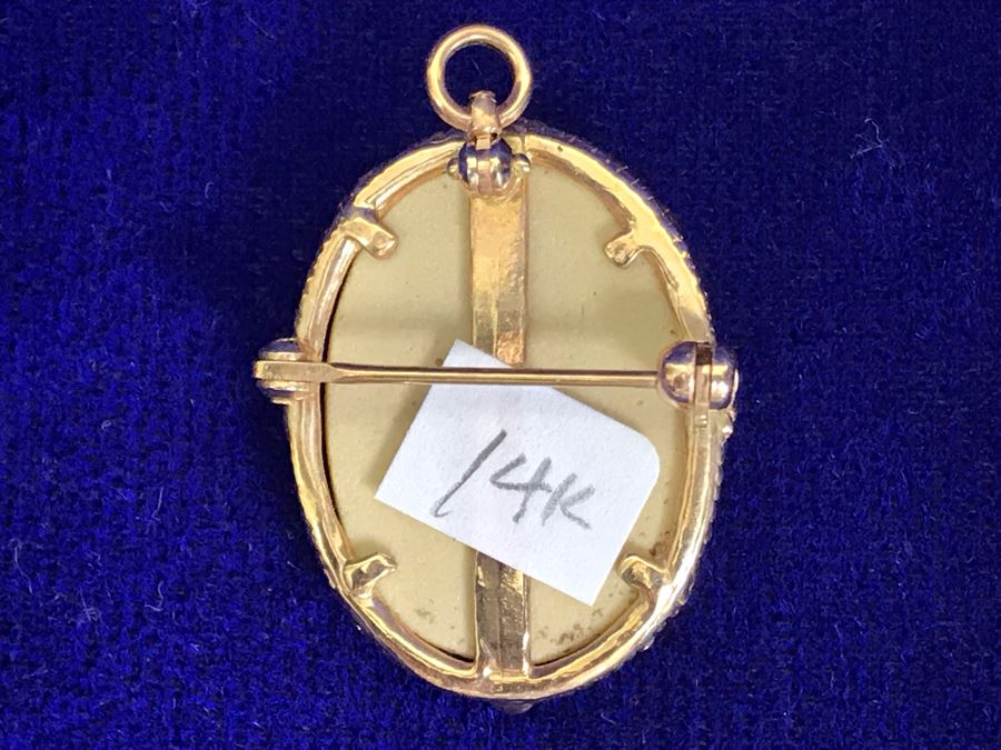 Antique 14K Gold Carved Lava Cameo Brooch Pin Pendant 6.5g 1” X 0.75” [Photo 10]