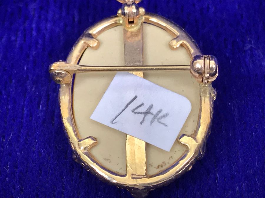 Antique 14K Gold Carved Lava Cameo Brooch Pin Pendant 6.5g 1” X 0.75” [Photo 11]