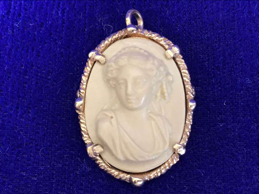 Antique 14K Gold Carved Lava Cameo Brooch Pin Pendant 6.5g 1” X 0.75” [Photo 3]