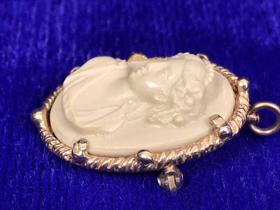 Antique 14K Gold Carved Lava Cameo Brooch Pin Pendant 6.5g 1” X 0.75” [Photo 7]