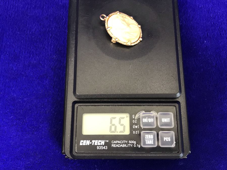 Antique 14K Gold Carved Lava Cameo Brooch Pin Pendant 6.5g 1” X 0.75” [Photo 13]