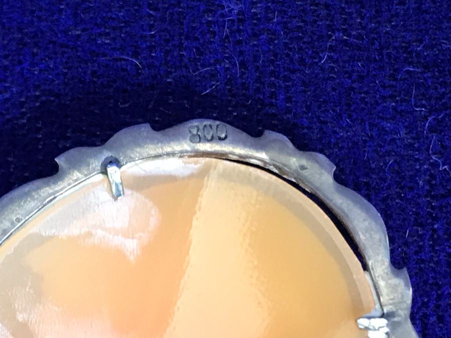 Antique 800 Silver Carved Shell Cameo Brooch Pin Pendant With Marcasites 1.5” X 1.25” 7.2g [Photo 12]