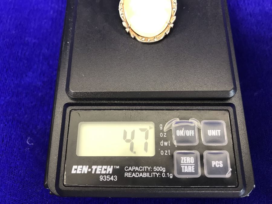 Antique 800 Silver Carved Shell Cameo Brooch Pin Pendant With Marcasites 1.25” X 0.9” 4.7g [Photo 15]