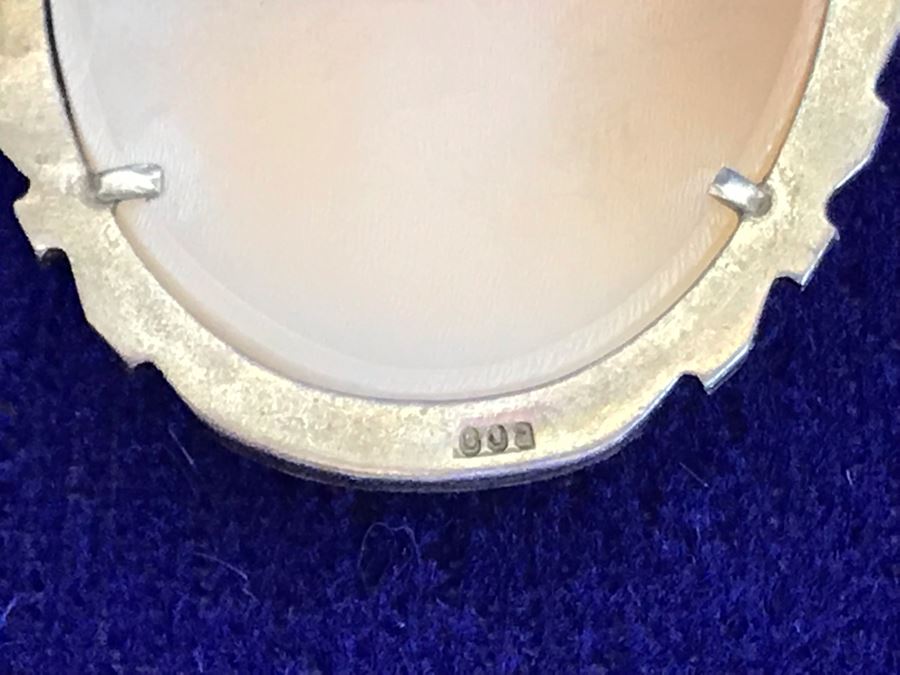 Antique 800 Silver Carved Shell Cameo Brooch Pin Pendant With Marcasites 1.25” X 0.9” 4.7g [Photo 14]