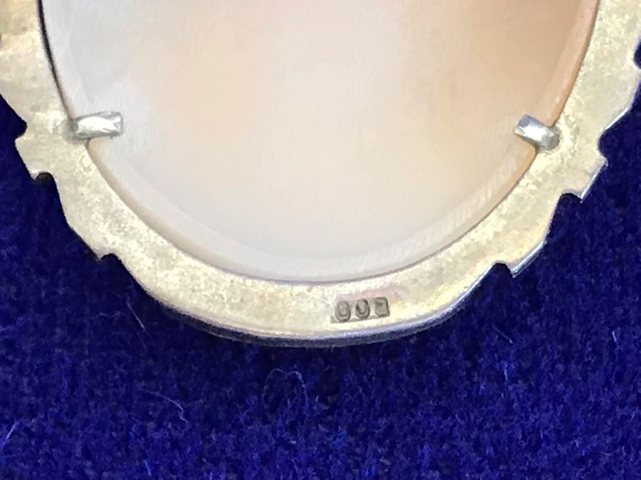 Antique 800 Silver Carved Shell Cameo Brooch Pin Pendant With Marcasites 1.25” X 0.9” 4.7g [Photo 13]