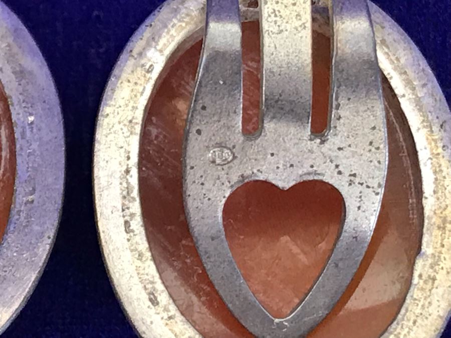 Antique 800 Silver Carved Shell Cameo Clip On Earrings 1” X 0.75” 8.8g [Photo 12]