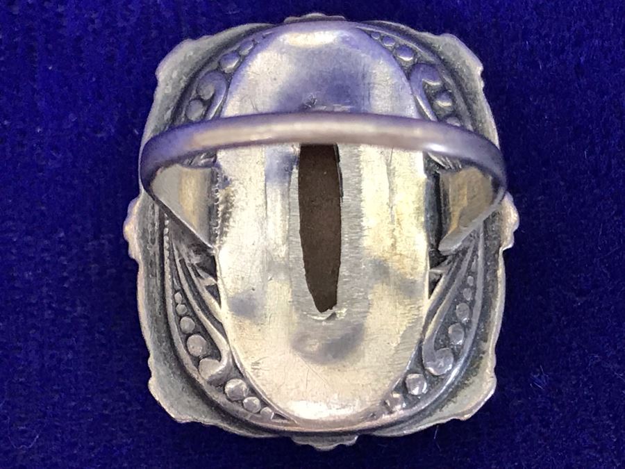 Antique Silver Carved Shell Cameo Ring With Marcasites Size 5.25 6.5g [Photo 9]