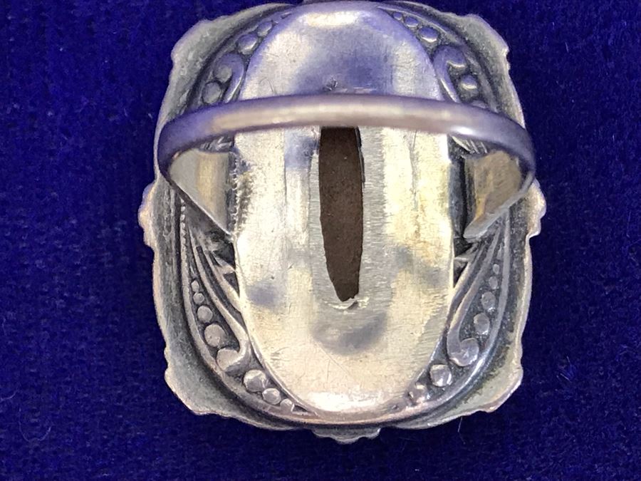 Antique Silver Carved Shell Cameo Ring With Marcasites Size 5.25 6.5g [Photo 8]