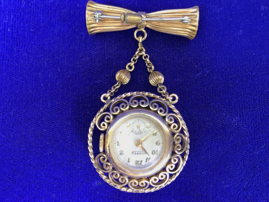 Vintage Brooch Pin Roamer 17 Jewels Watch And Carved Cameo [Photo 3]