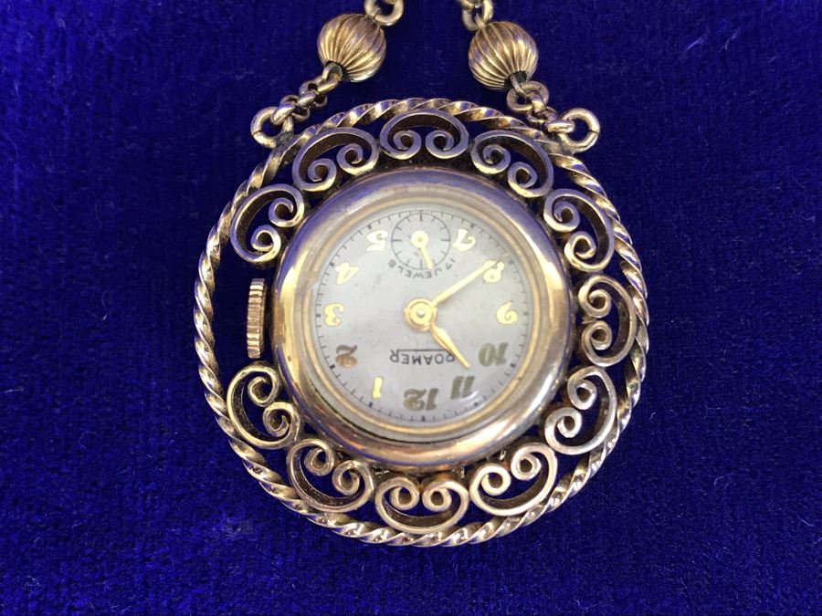 Vintage Brooch Pin Roamer 17 Jewels Watch And Carved Cameo [Photo 11]