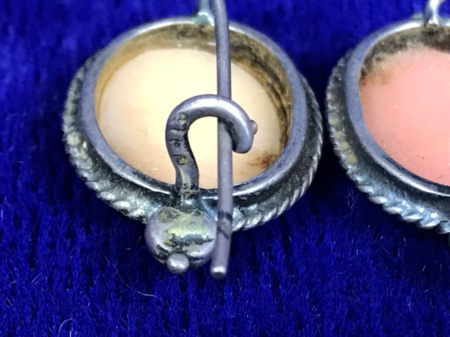 Antique Silver Carved Shell Cameo Earrings 4.8g [Photo 9]