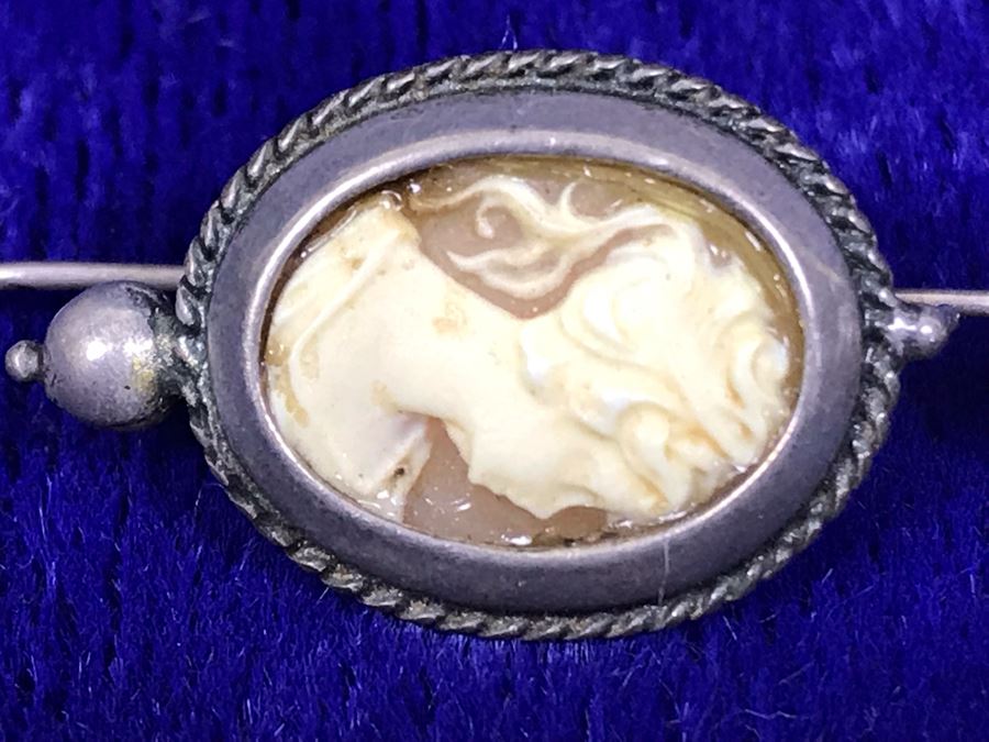 Antique Silver Carved Shell Cameo Earrings 4.8g [Photo 6]