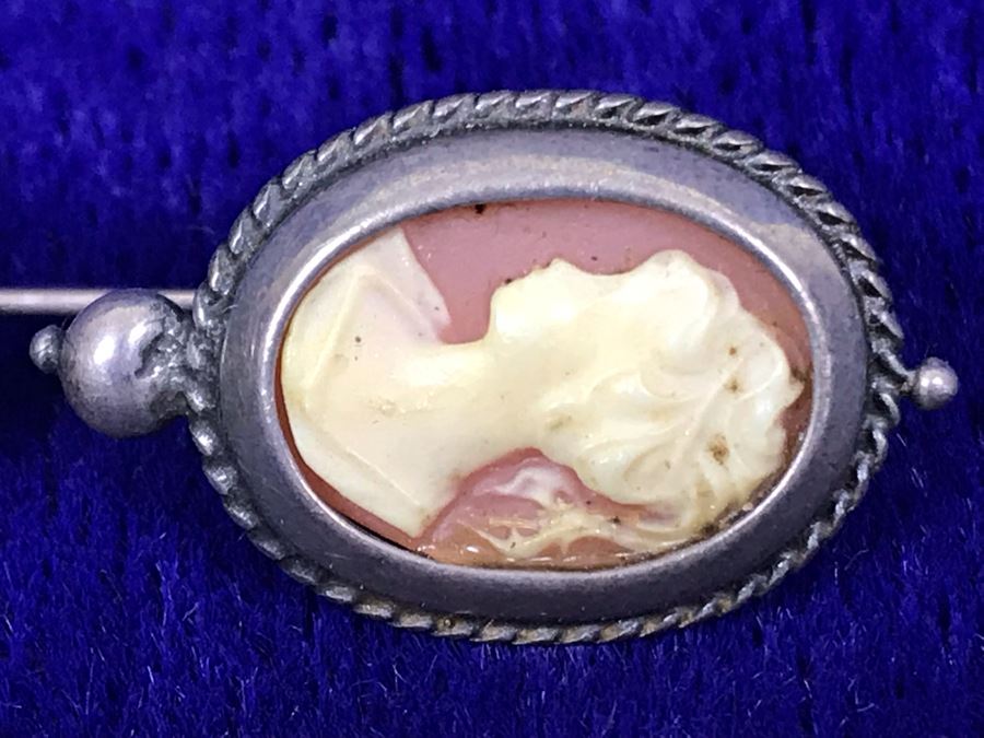 Antique Silver Carved Shell Cameo Earrings 4.8g [Photo 7]